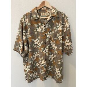 Reyn Spooner Vtg 100% Regency Silk Plumeria Print Hawaiian Button Down Shirt M